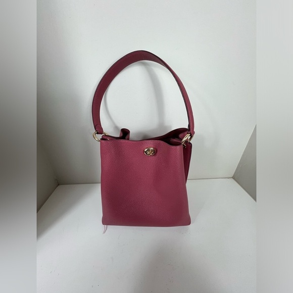 Coach Charlie Bucket Bag Pebble Leather Dusty Pink With Gold Turnlock - Picture 2 of 6